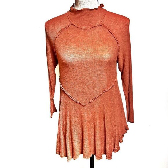 Free People Anthropologie Pumpkin Assymetrical Raw Edge Tunic Top Womens Sz S - Picture 1 of 8